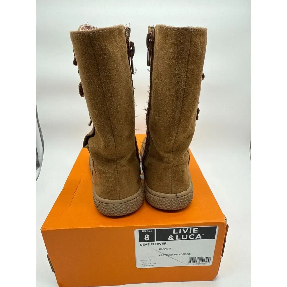 Livie and Luca Neve Flower Caramel Color Suede Boots Toddler 8 Barefoot
